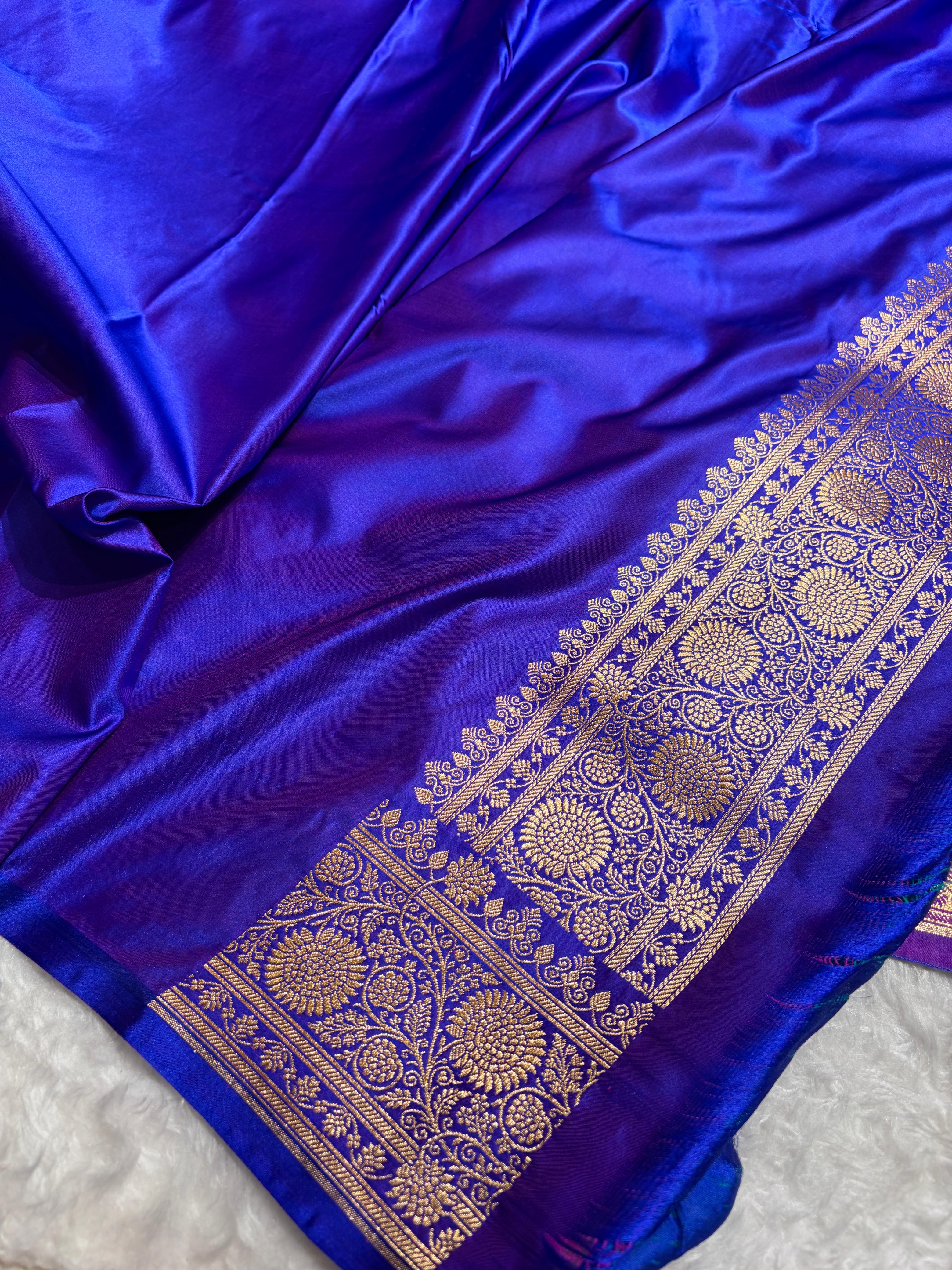 Banarasi Satin Katan Saree in Royal Blue Shades SK82