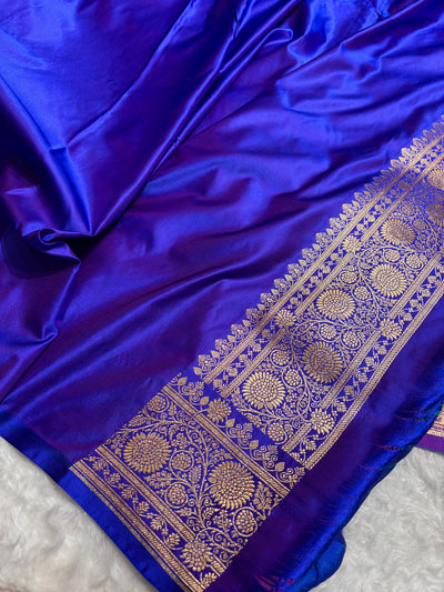 Banarasi Satin Katan Saree in Royal Blue Shades SK82
