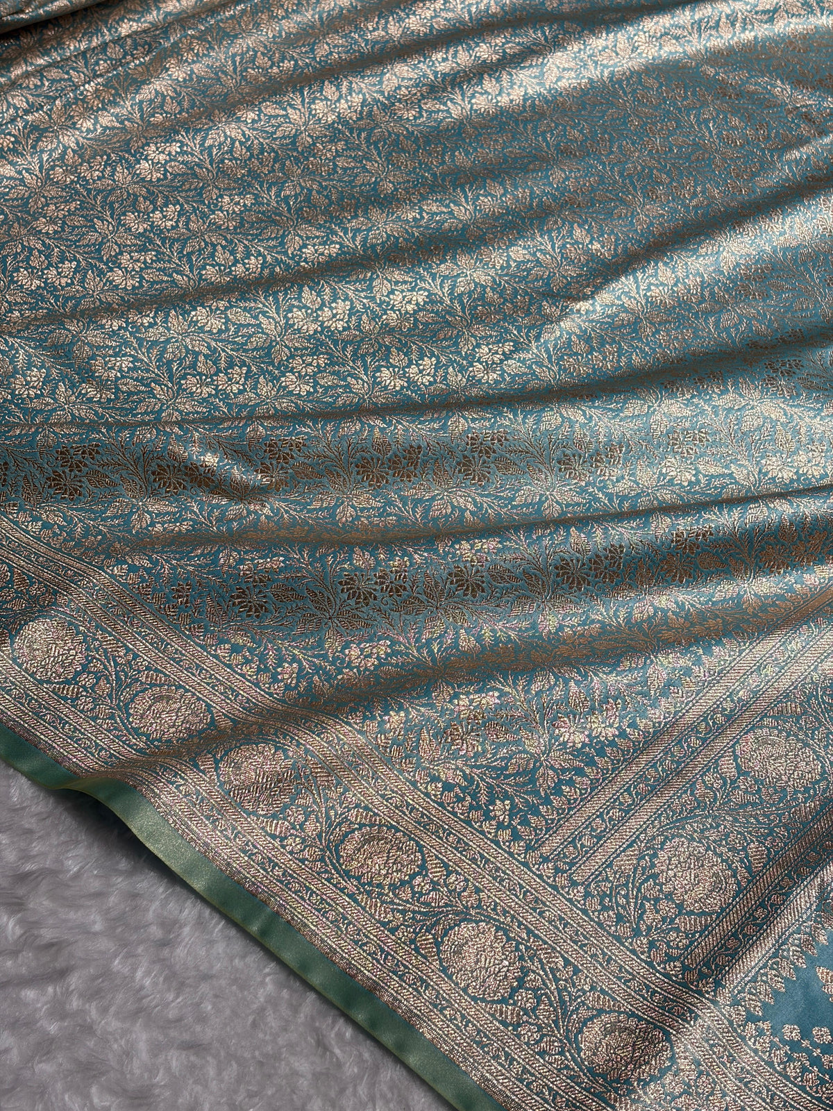 Powder Blue Shades Brocket Satin Silk Saree Banarasi Saree Shades SS30
