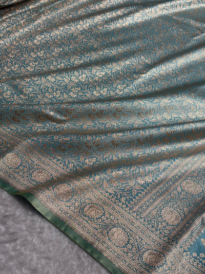 Powder Blue Shades Brocket Satin Silk Saree Banarasi Saree Shades SS30