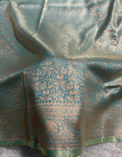 Powder Blue Shades Brocket Satin Silk Saree Banarasi Saree Shades SS30