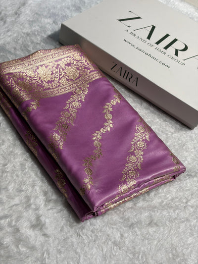 Banarasi Light Weight Satin Silk Lavender Shades SS10