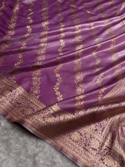 Banarasi Light Weight Satin Silk Lavender Shades SS10