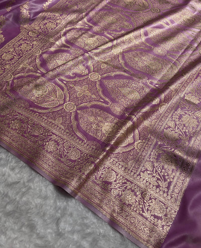 Banarasi Light Weight Satin Silk Lavender Shades SS10