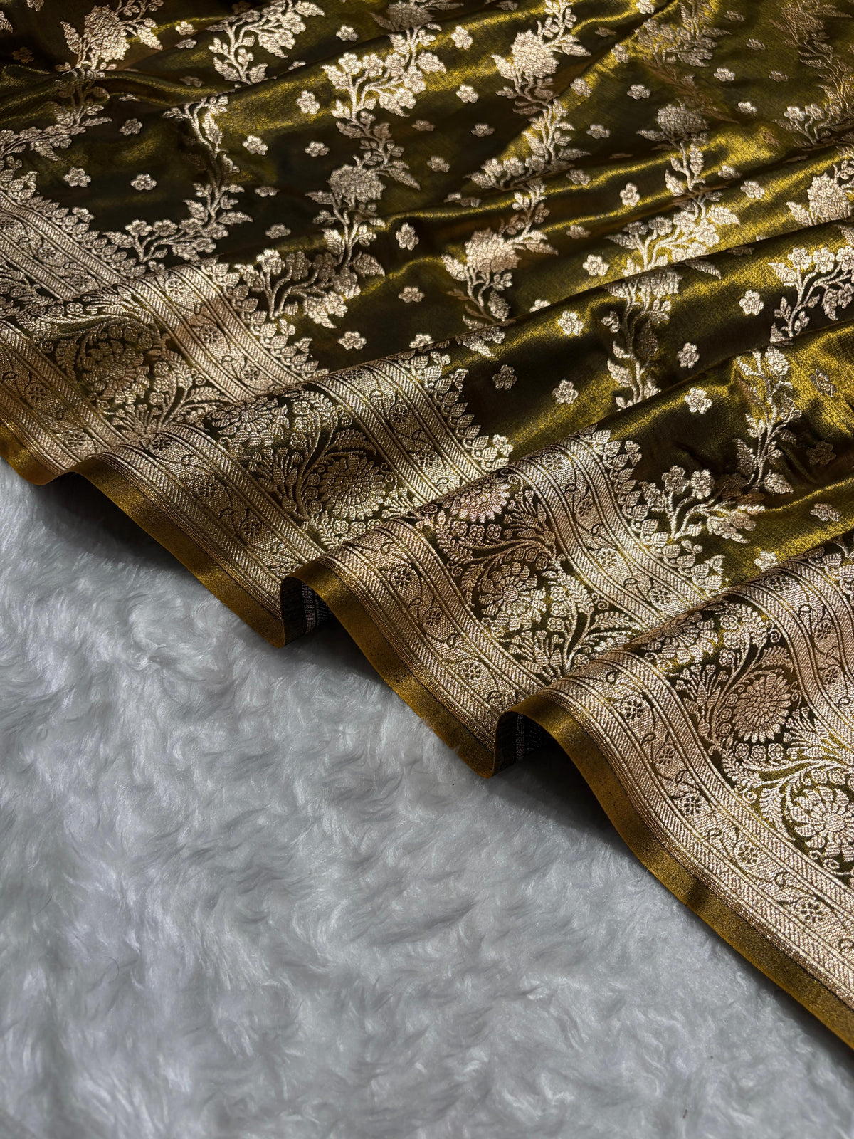Satin Silk Saree Cross with Booti in Mehendi Green Shades SS24