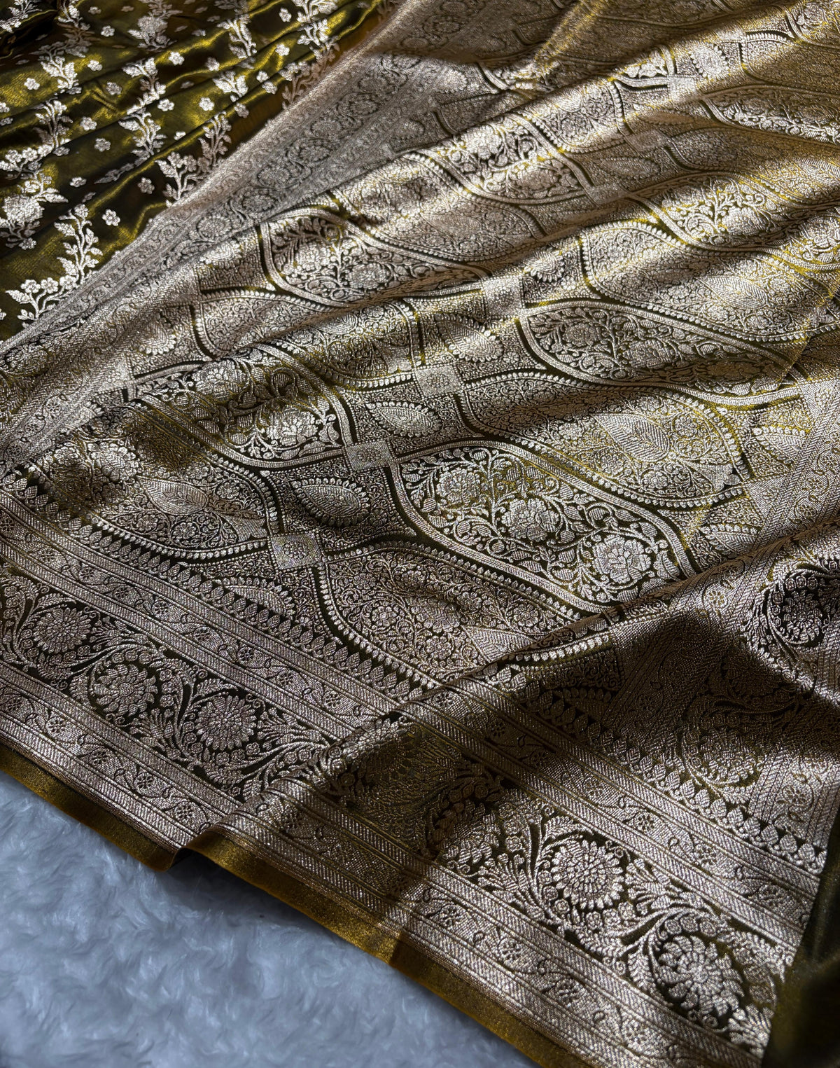 Satin Silk Saree Cross with Booti in Mehendi Green Shades SS24