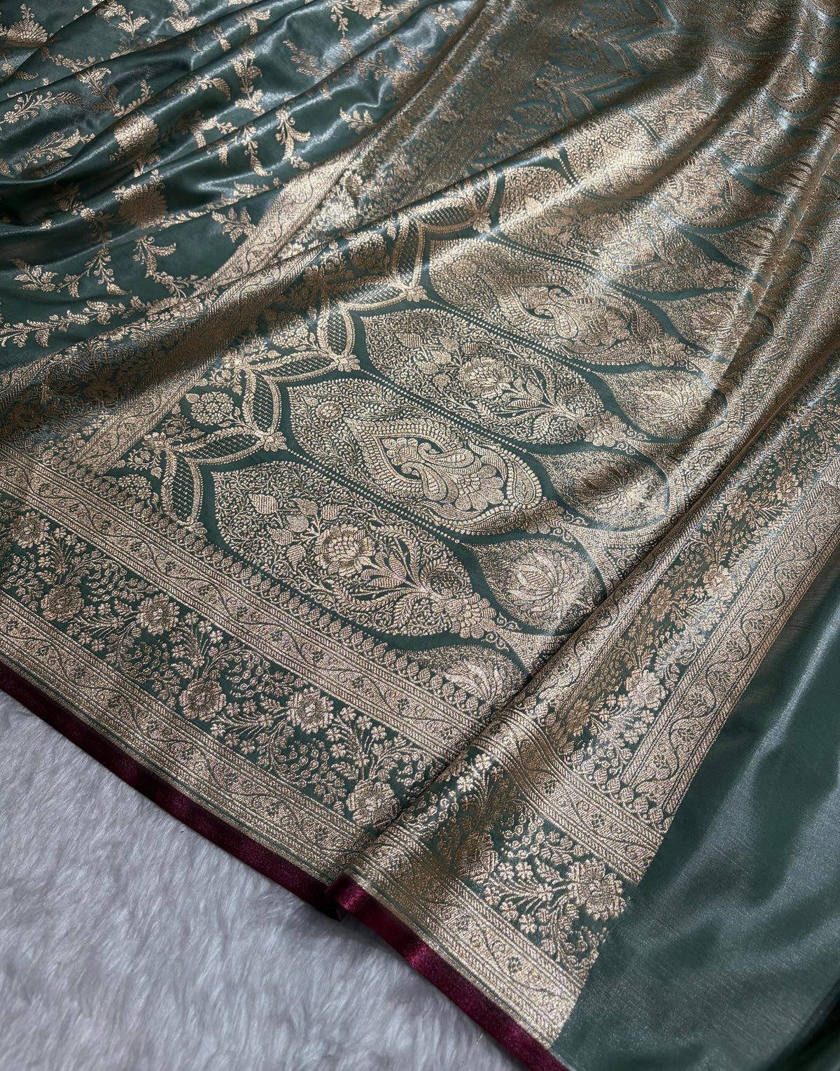 Satin Silk Banarasi Jaal in Mint Green Shades SS14