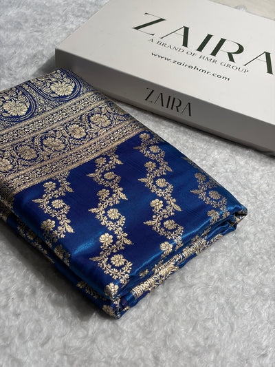 Cross Firozy Shades Banarasi Satin Silk Saree SS32