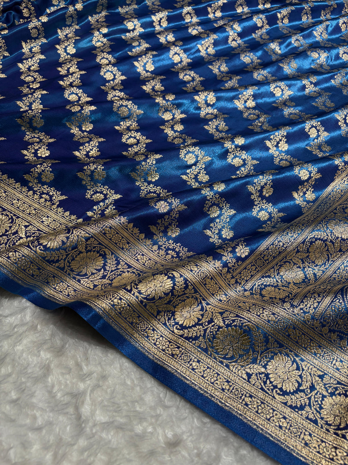 Cross Firozy Shades Banarasi Satin Silk Saree SS32