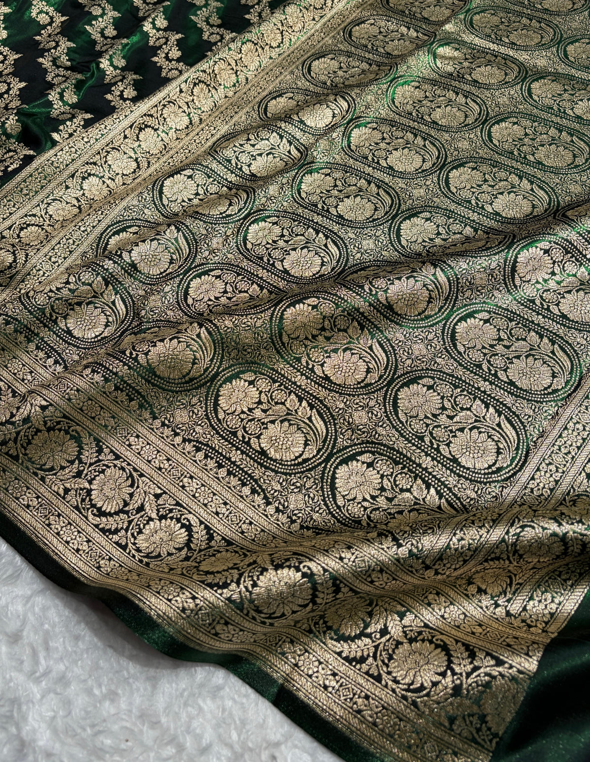 Bottle Green Shades Banarasi Satin Silk Saree SS32