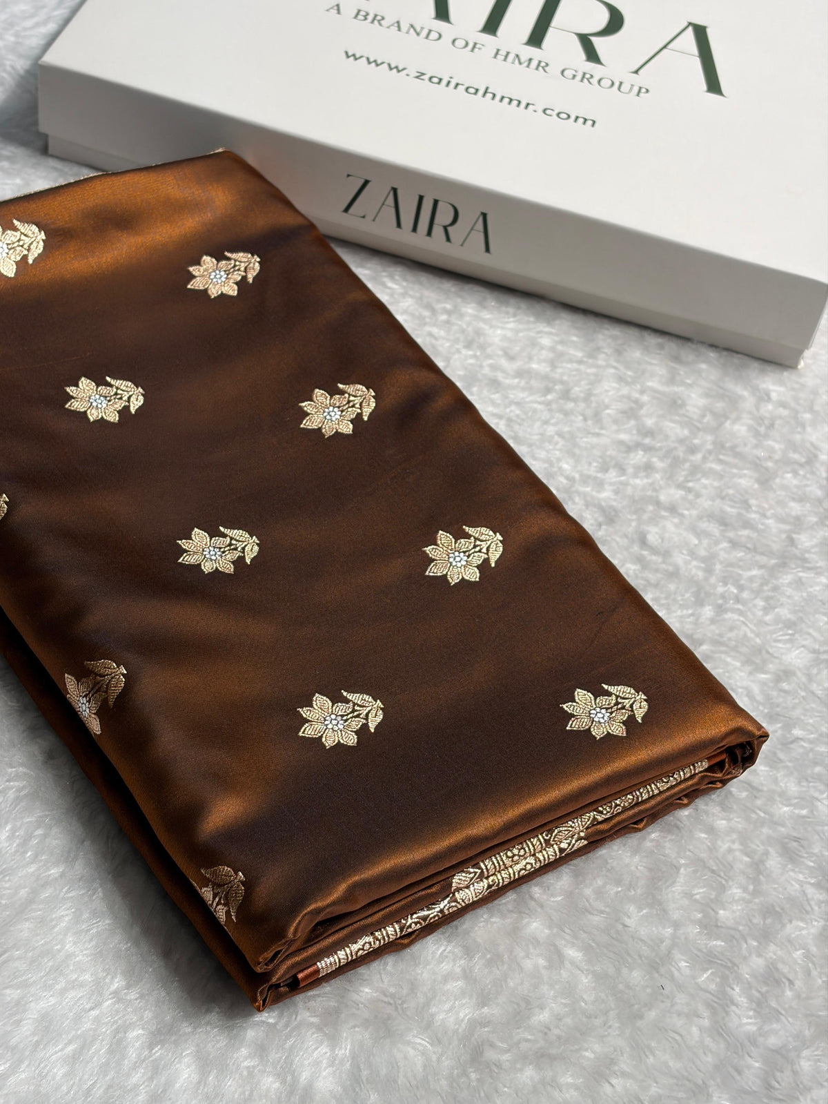 Rust Brown Shades Minakari Boota Pattern Banarasi Satin Silk Saree SS44