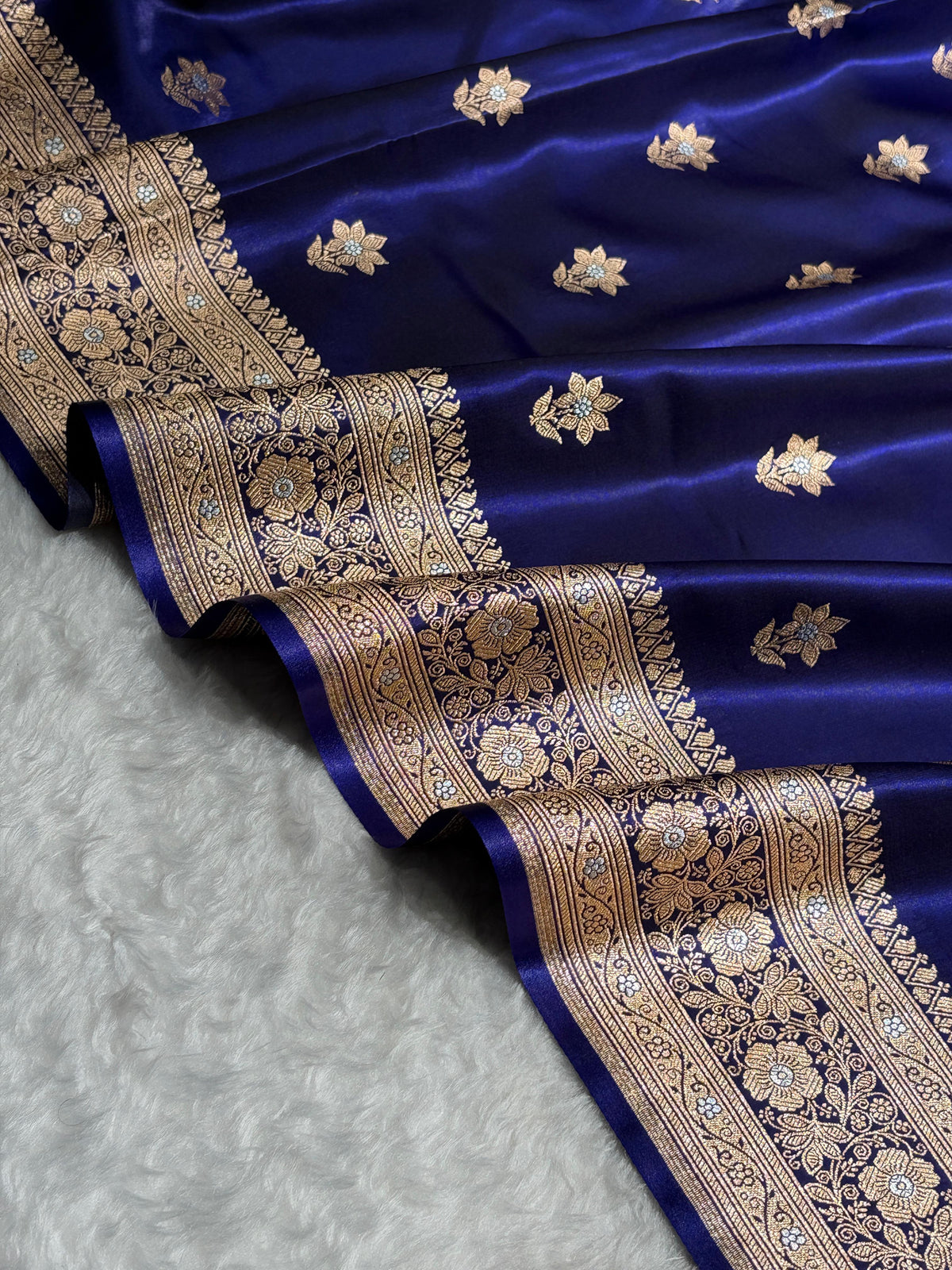 Royal Blue  Shades Minakari Boota Pattern Banarasi Satin Silk Saree SS44