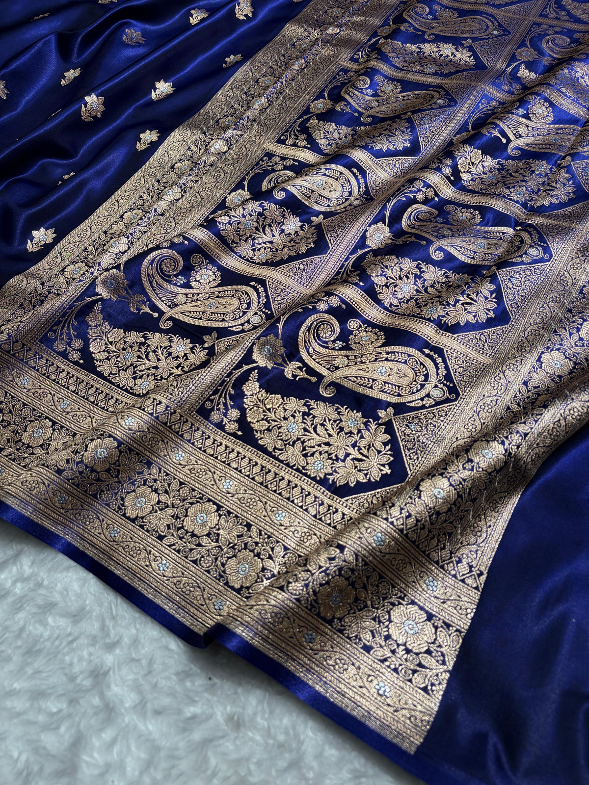 Royal Blue  Shades Minakari Boota Pattern Banarasi Satin Silk Saree SS44
