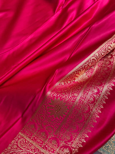 Sea green \ Rani Pink Contrast Satin Katan Saree Floral Cross Pattern SK155