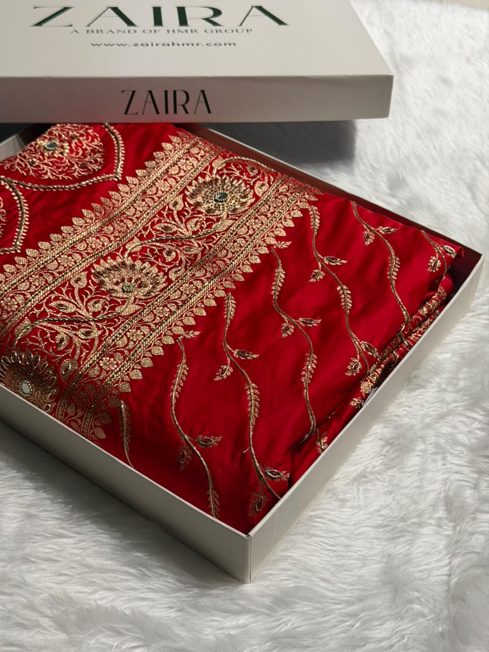 Banarasi Satin Katan Saree With Ari & Zardozi Work Cross Pattern in Bridal Red Shades BSK37