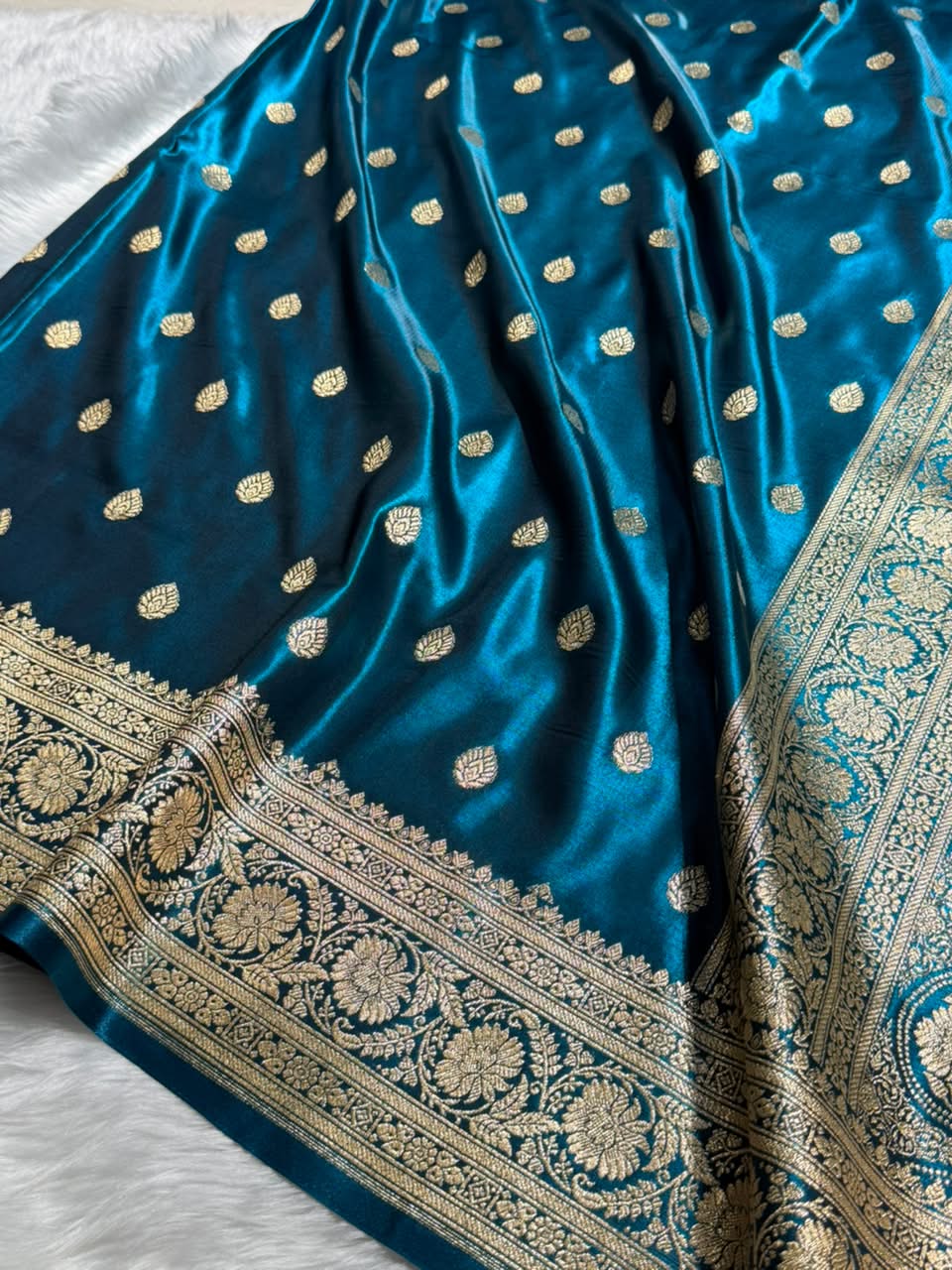 German Blue  Shades Boota Pattern Banarasi Satin Silk Saree SS45