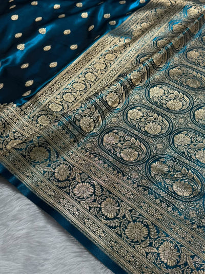 German Blue  Shades Boota Pattern Banarasi Satin Silk Saree SS45