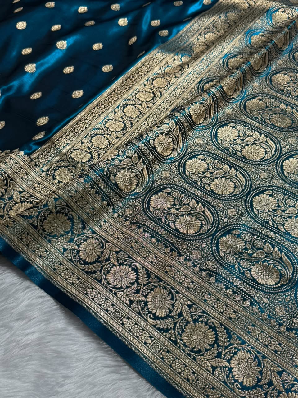 German Blue  Shades Boota Pattern Banarasi Satin Silk Saree SS45