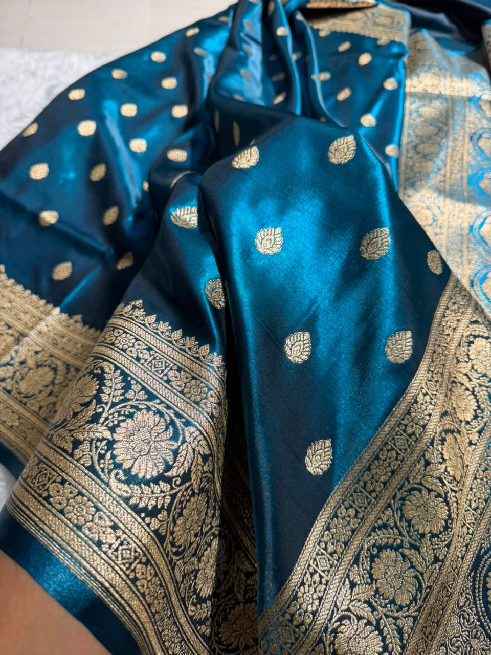 German Blue  Shades Boota Pattern Banarasi Satin Silk Saree SS45