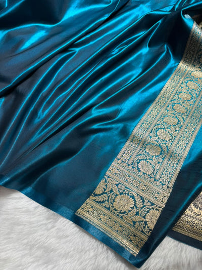 German Blue  Shades Boota Pattern Banarasi Satin Silk Saree SS45