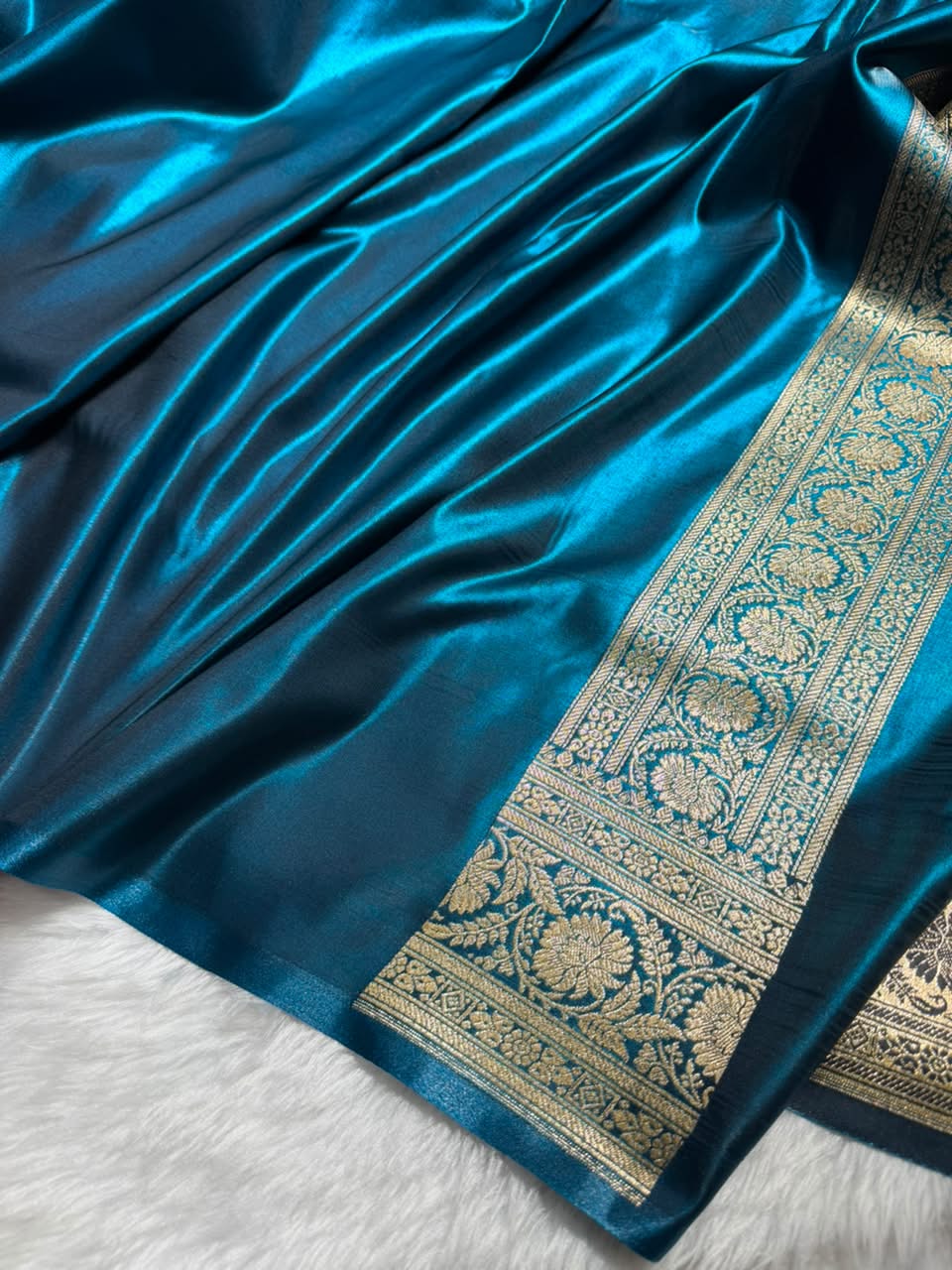 German Blue  Shades Boota Pattern Banarasi Satin Silk Saree SS45