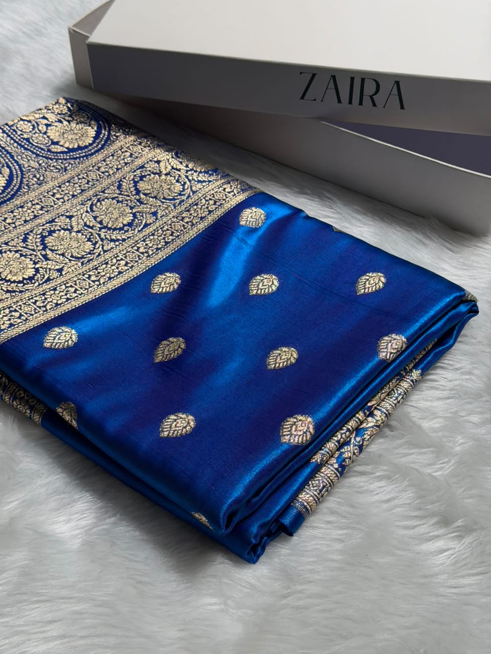 Cross Blue  Shades Boota Pattern Banarasi Satin Silk Saree SS45