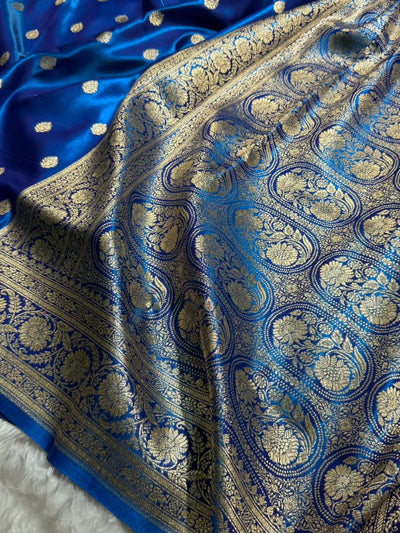 Cross Blue  Shades Boota Pattern Banarasi Satin Silk Saree SS45
