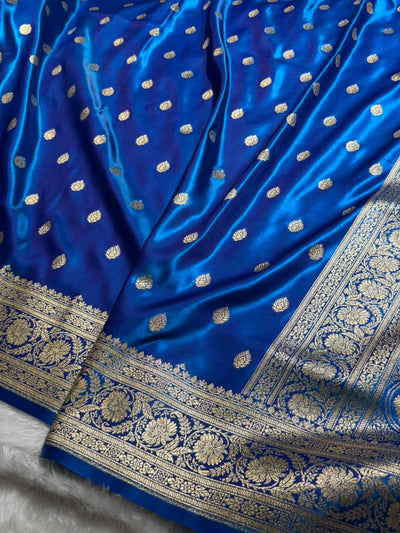 Cross Blue  Shades Boota Pattern Banarasi Satin Silk Saree SS45