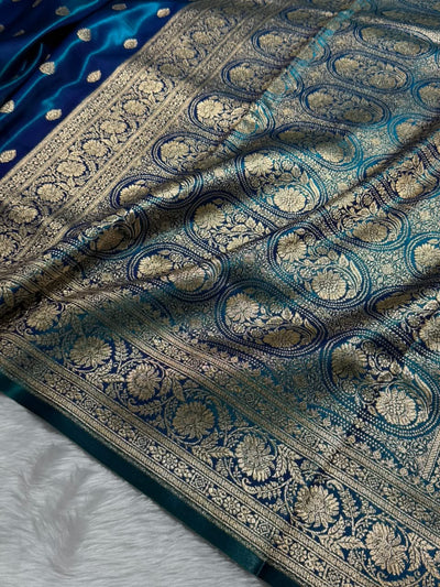 Peacock Shades Boota Pattern Banarasi Satin Silk Saree SS45