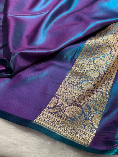 Cross Peacock Shades Boota Pattern Banarasi Satin Silk Saree SS45