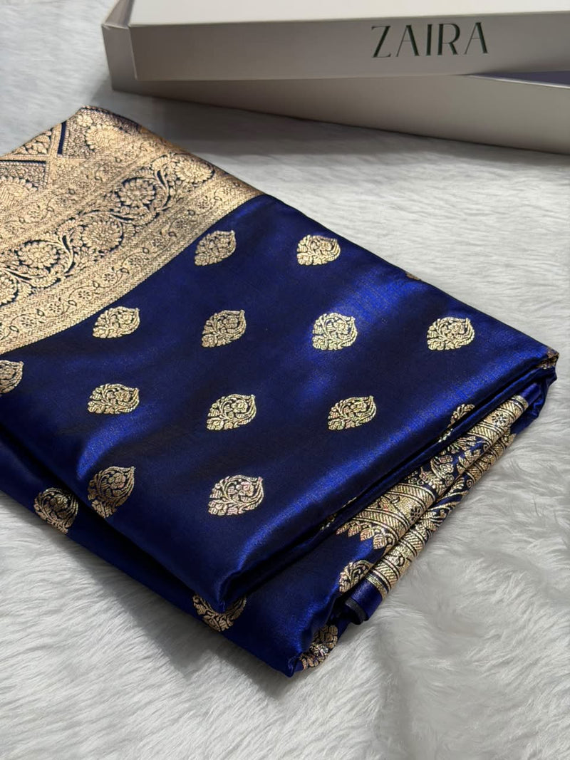 Banarasi Satin Silk Boota in Royal Blue  Shades SS03