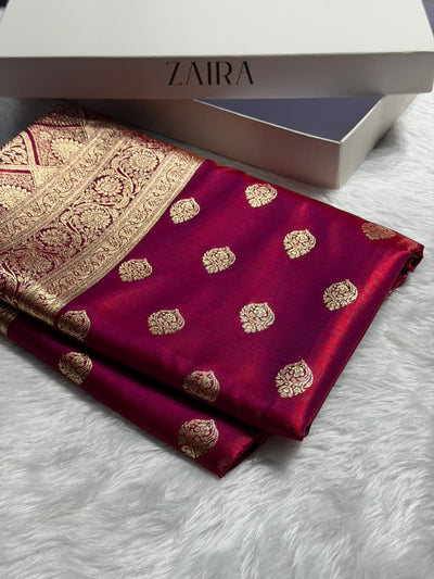 Banarasi Satin Silk Boota in Reddish Magenta  Shades SS03