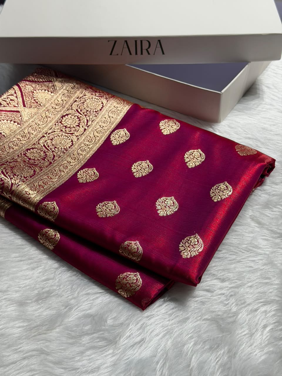 Banarasi Satin Silk Boota in Reddish Magenta  Shades SS03