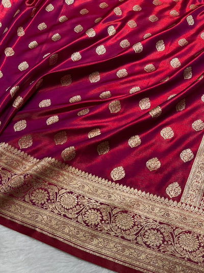 Banarasi Satin Silk Boota in Reddish Magenta  Shades SS03