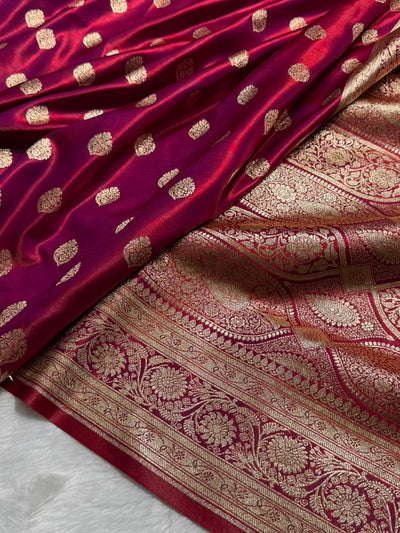 Banarasi Satin Silk Boota in Reddish Magenta  Shades SS03