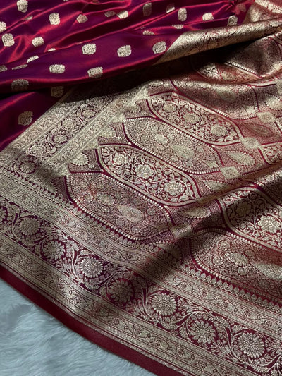 Banarasi Satin Silk Boota in Reddish Magenta  Shades SS03