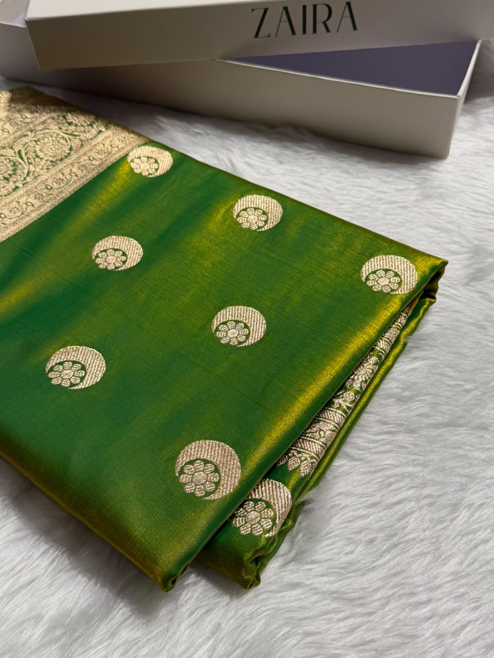 Parrot Green Chand Tara Satin Silk Saree SS04