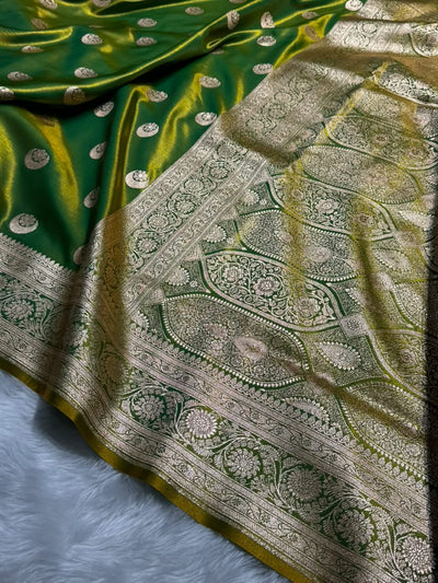 Parrot Green Chand Tara Satin Silk Saree SS04