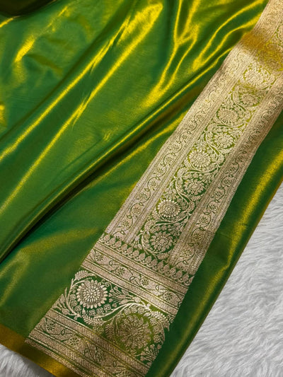 Parrot Green Chand Tara Satin Silk Saree SS04
