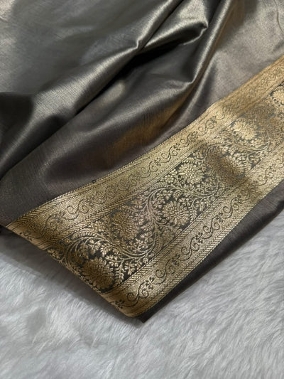 Maroon \ Grey Contrast Shades Jaal Pattern Banarasi Satin Silk Saree SS47