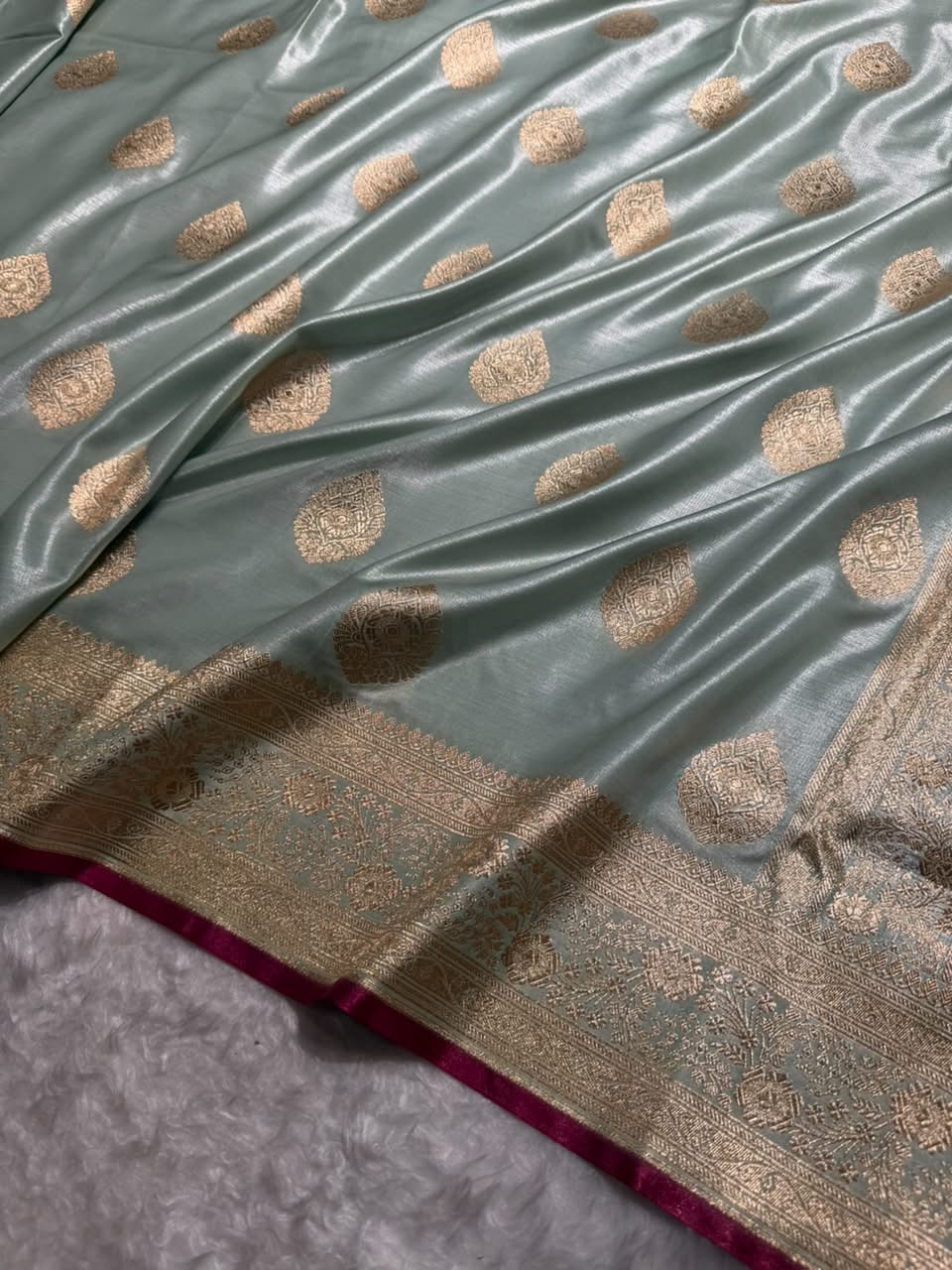Banarasi Satin Silk Boota in Mint Green  Shades SS05