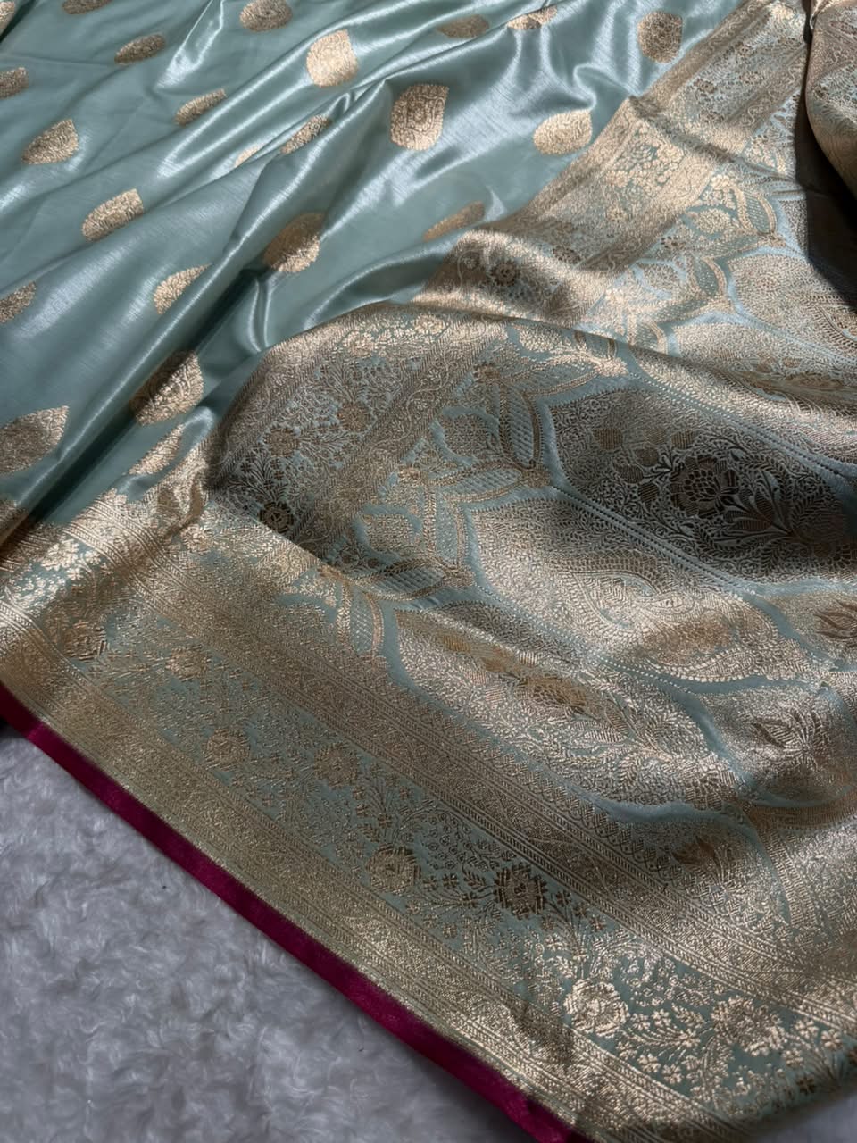 Banarasi Satin Silk Boota in Mint Green  Shades SS05