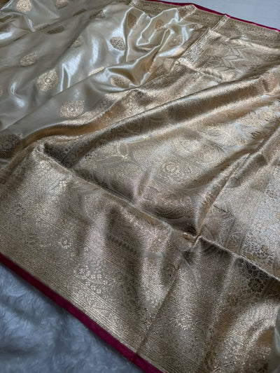 Banarasi Satin Silk Boota in Creem  Shades SS05