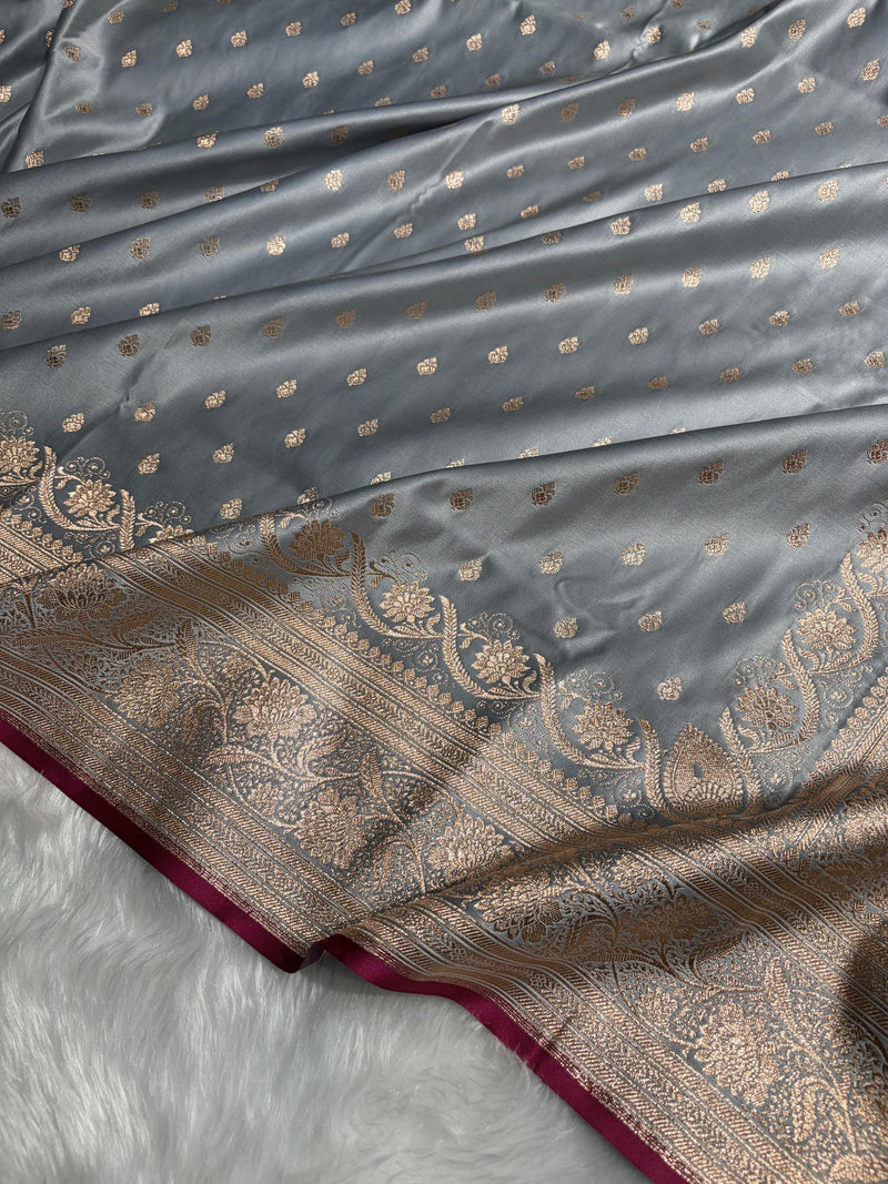 Banarasi Katan Silk Saree In Grey Shades SK08
