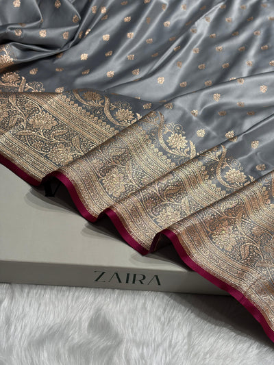 Banarasi Katan Silk Saree In Grey Shades SK08