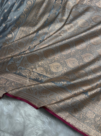 Banarasi Katan Silk Saree In Grey Shades SK08