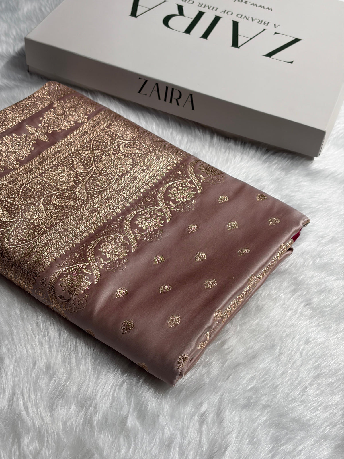 Rose Gold Booti Katan Silk Saree SK08