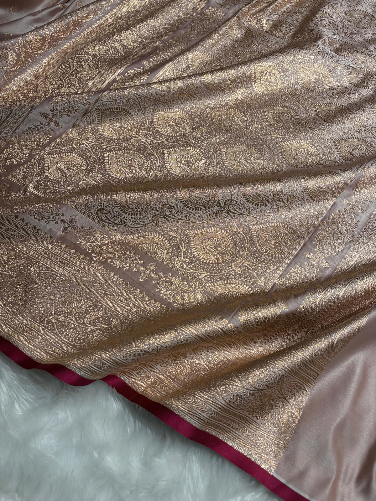 Rose Gold Booti Katan Silk Saree SK08