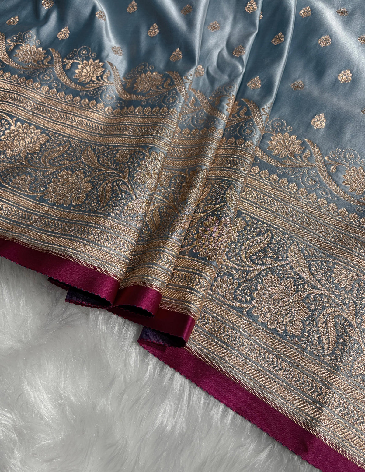 Katan Silk Saree In Powder Gray Shades SK08