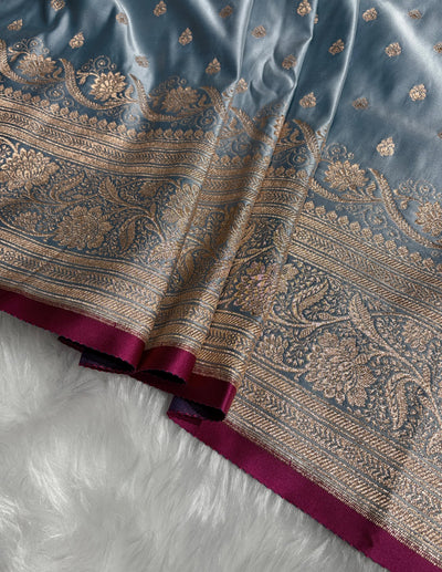 Katan Silk Saree In Powder Gray Shades SK08